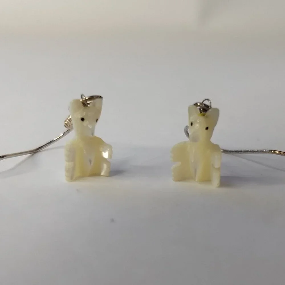 Bear Animal Carved Cream Stone Earrings Small Micro Teacher Librarian Kidcore